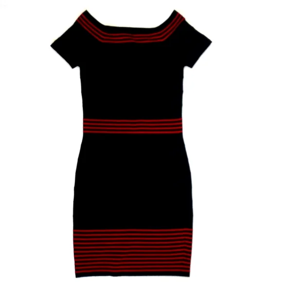 Max Studio Women's Red & Black Rayon Blend Knit Bodycon Short Sleeve Dress XS - Picture 1 of 10